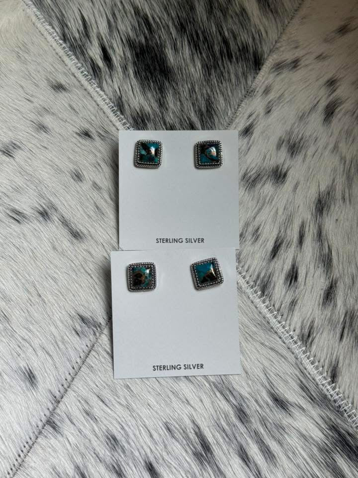 White Buffalo Turquoise Square Earrings