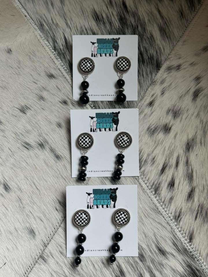 Checkered & Black Onyx Earrings