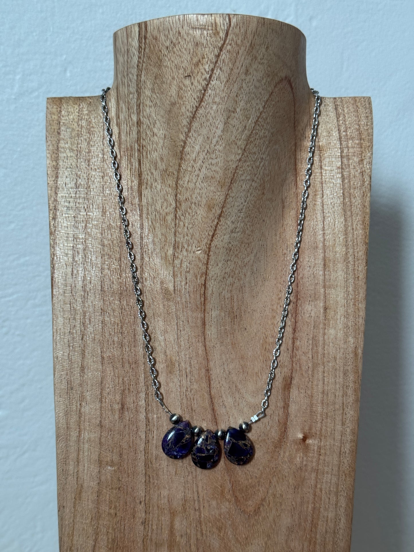 18" Purple Amethyst w/ 5mm Sterling Silver Pearl Bar Necklace