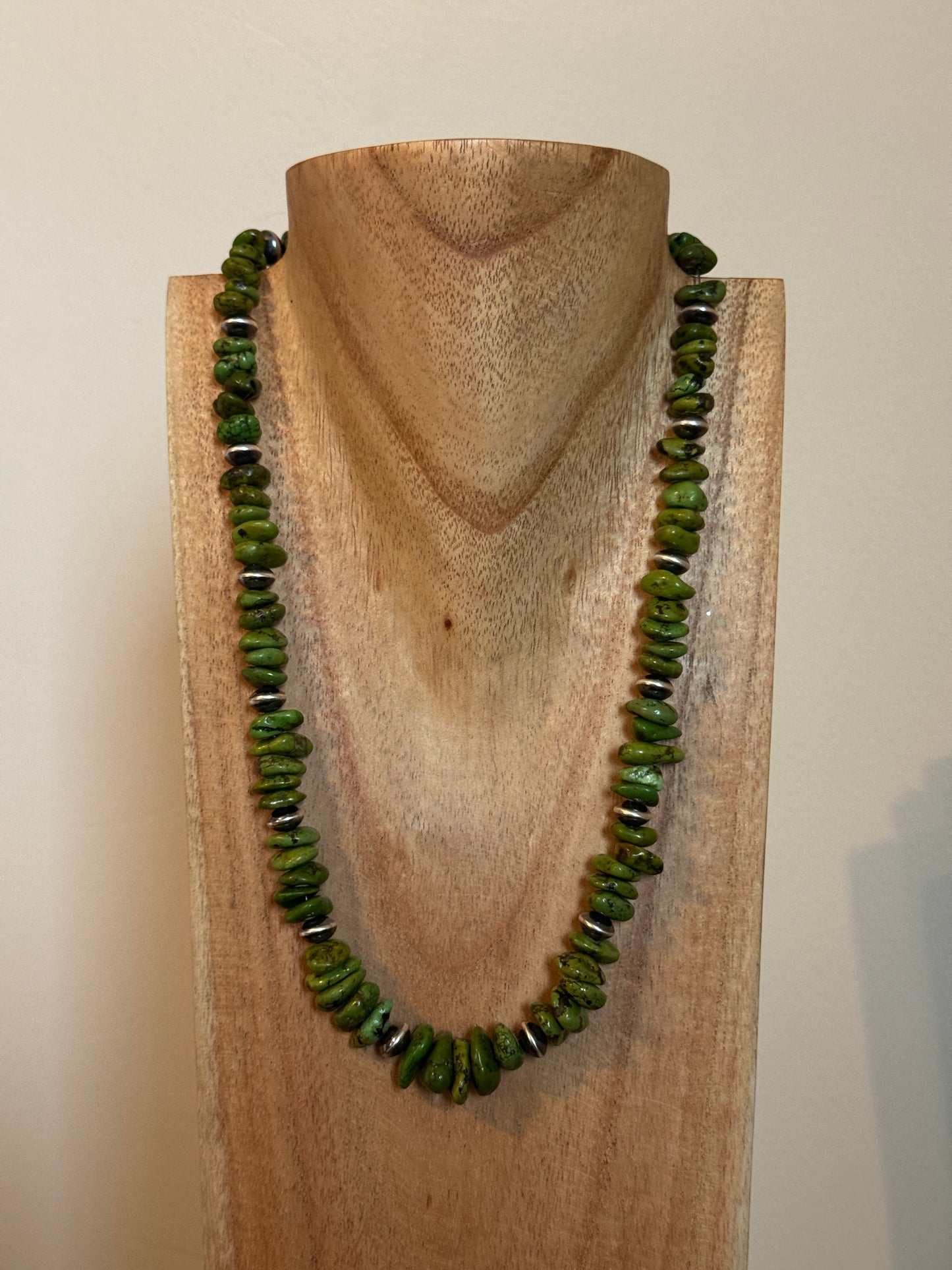 21" Hubei Turquoise w/ 9mm Sterling Silver Saucers