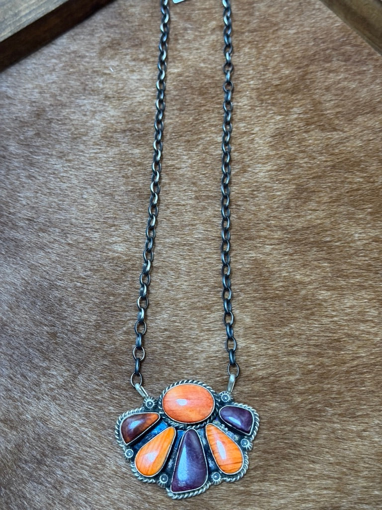 19" Purple/Orange Cluster Necklace