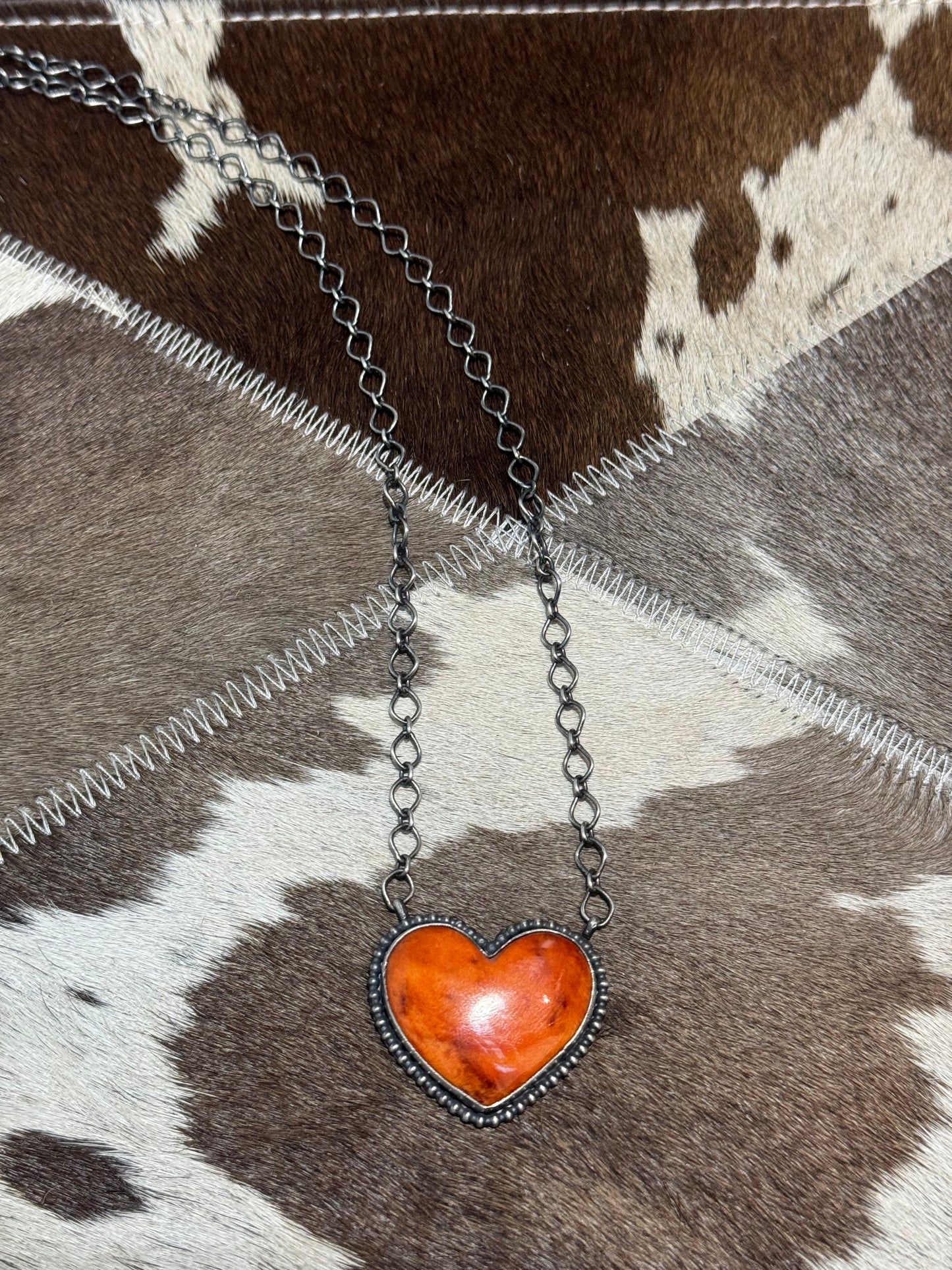 19.5” Orange Spiny Heart Necklace