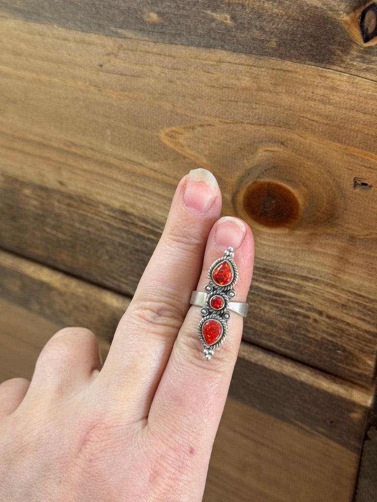 Red Fire Opal adjustable ring