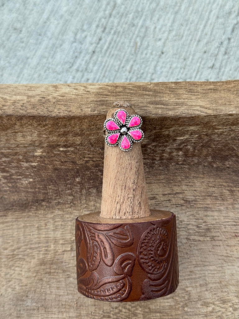 Sz 6.5 Hot Pink Opal Cluster Ring