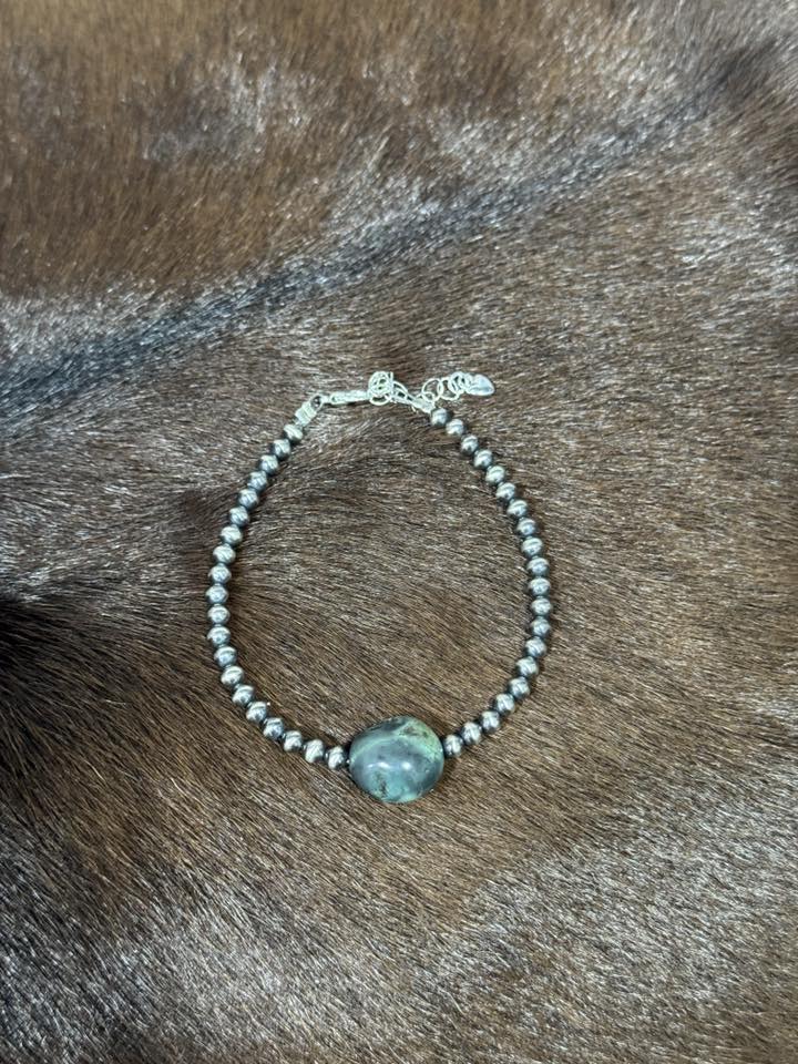 7-9” 4mm pearls and Variscite Turquoise Bracelet