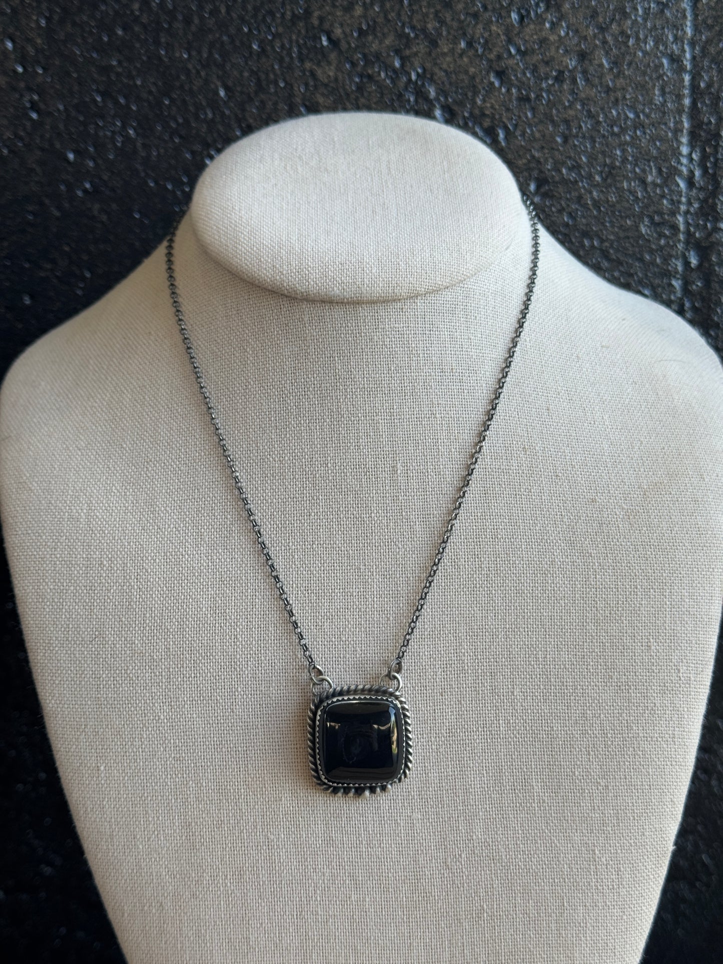 18” Black Onyx Square Necklace