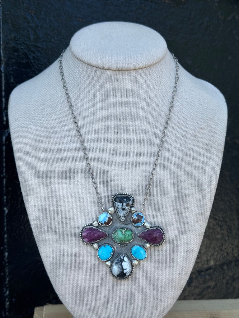 18" Multi Stone Cluster Necklace