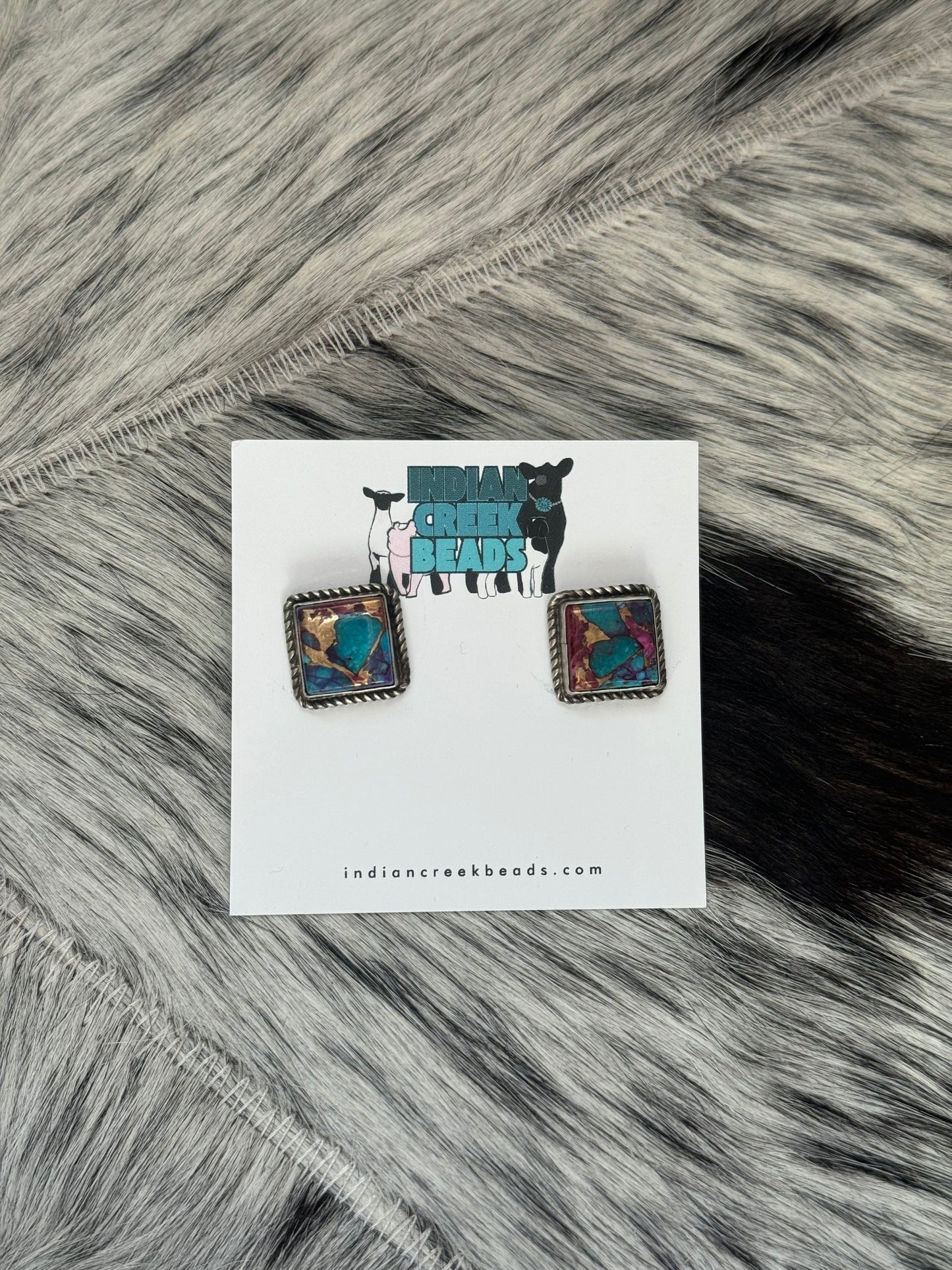 Purple Dahlia Square Earrings