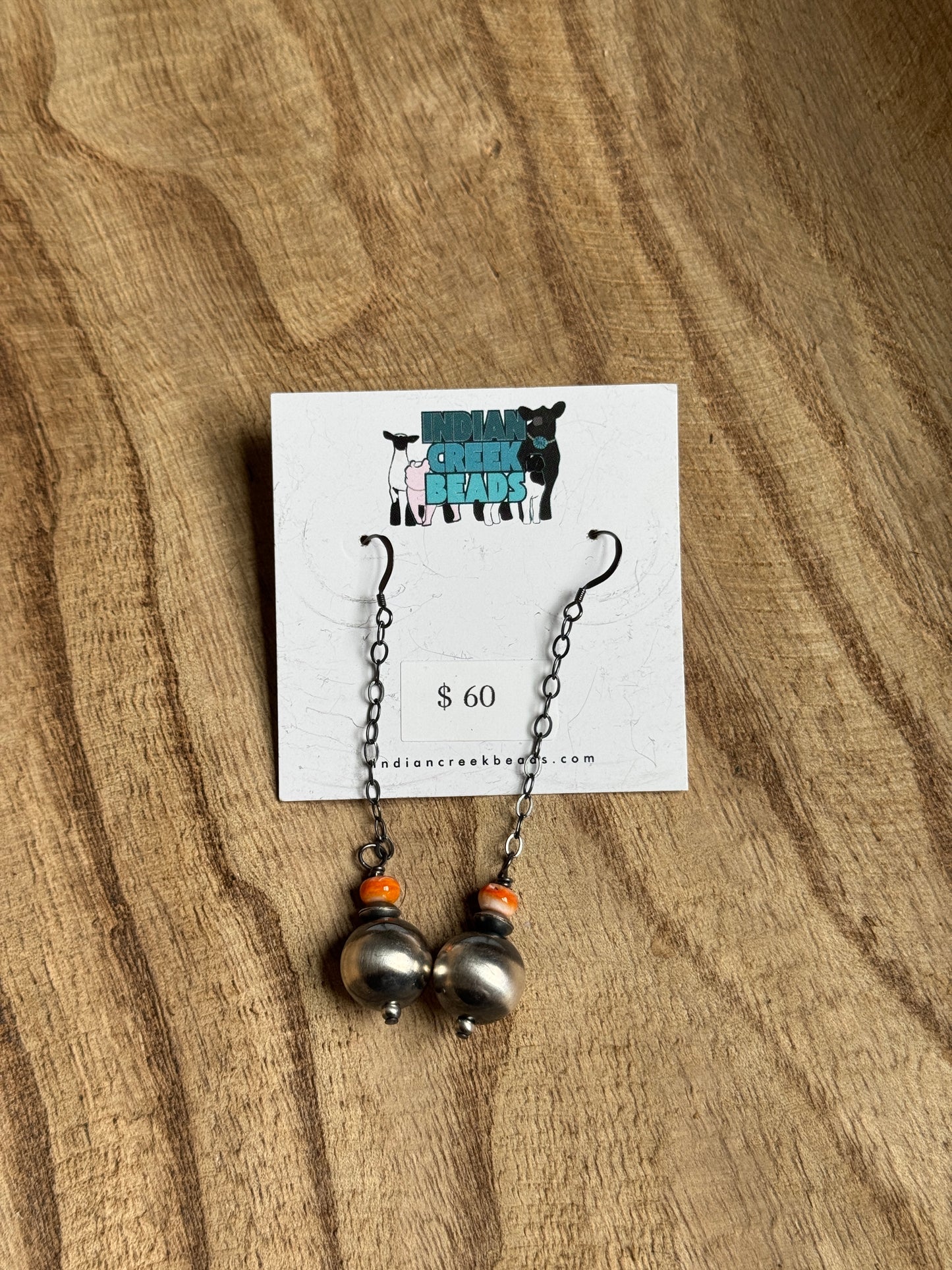 Orange Spiny Pearl Chain Dangle Earrins