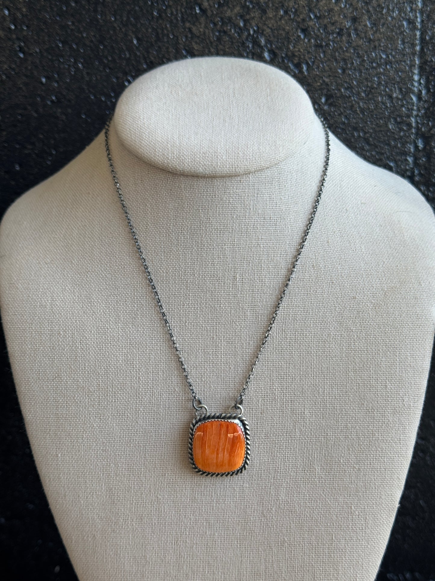 18” Orange Spiny Square Necklace