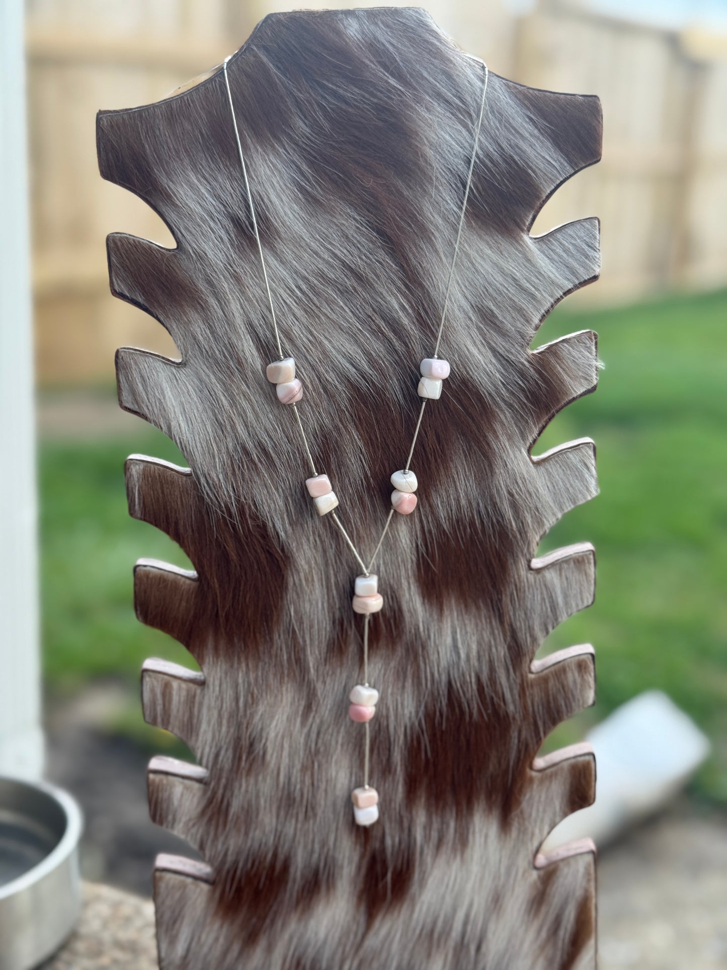 18 w/4” drop Liquid Silver & Pink Conch Lariat