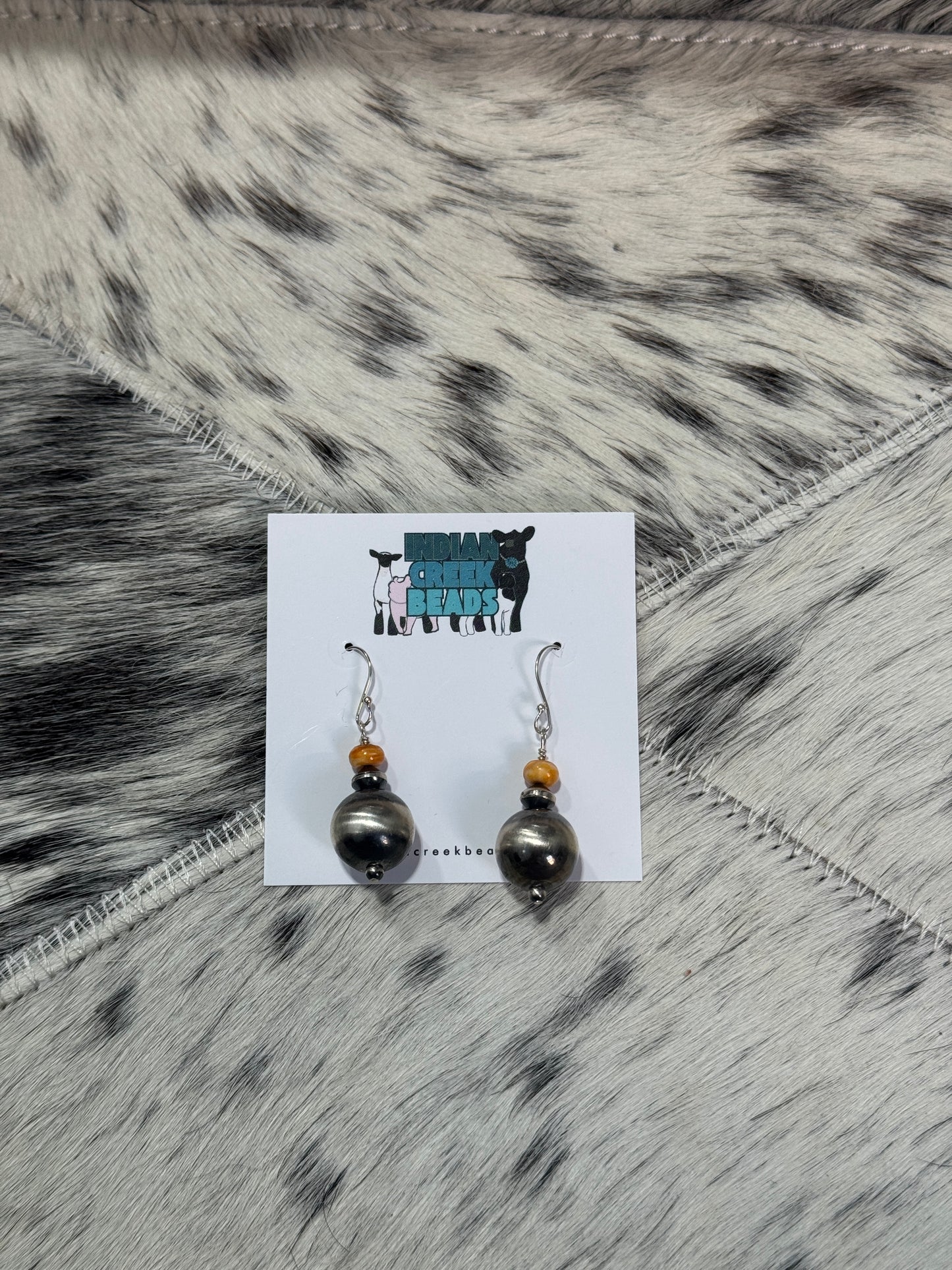 Sterling Pearl & Orange Spiny Earrings