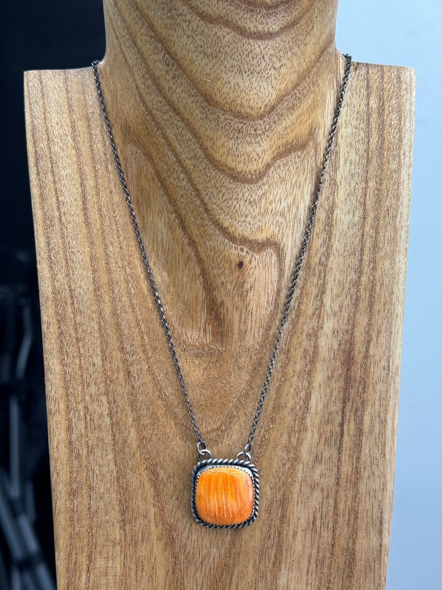 16" Orange Spiny Square Necklace