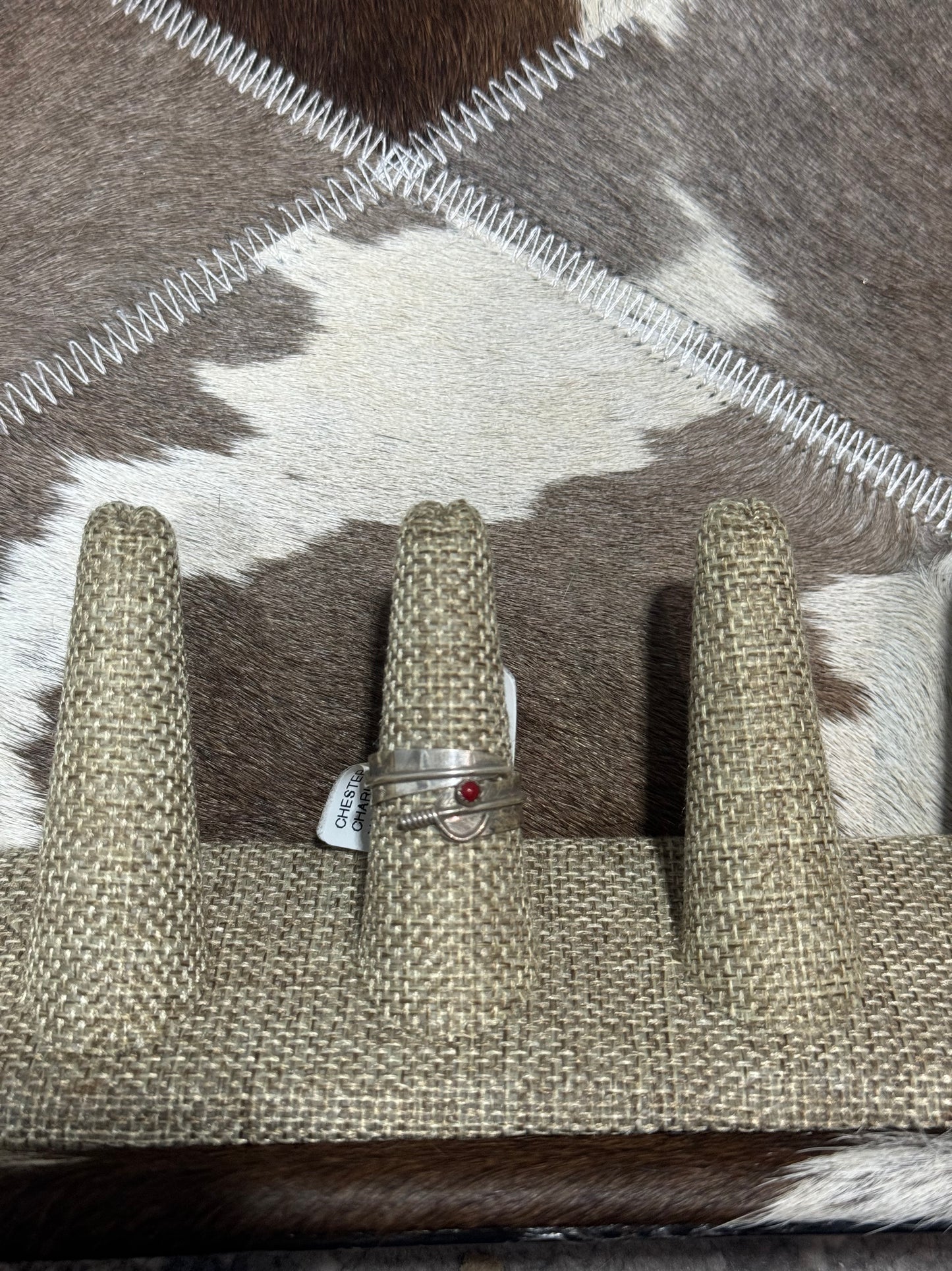 Feather Adjustable Ring Coral