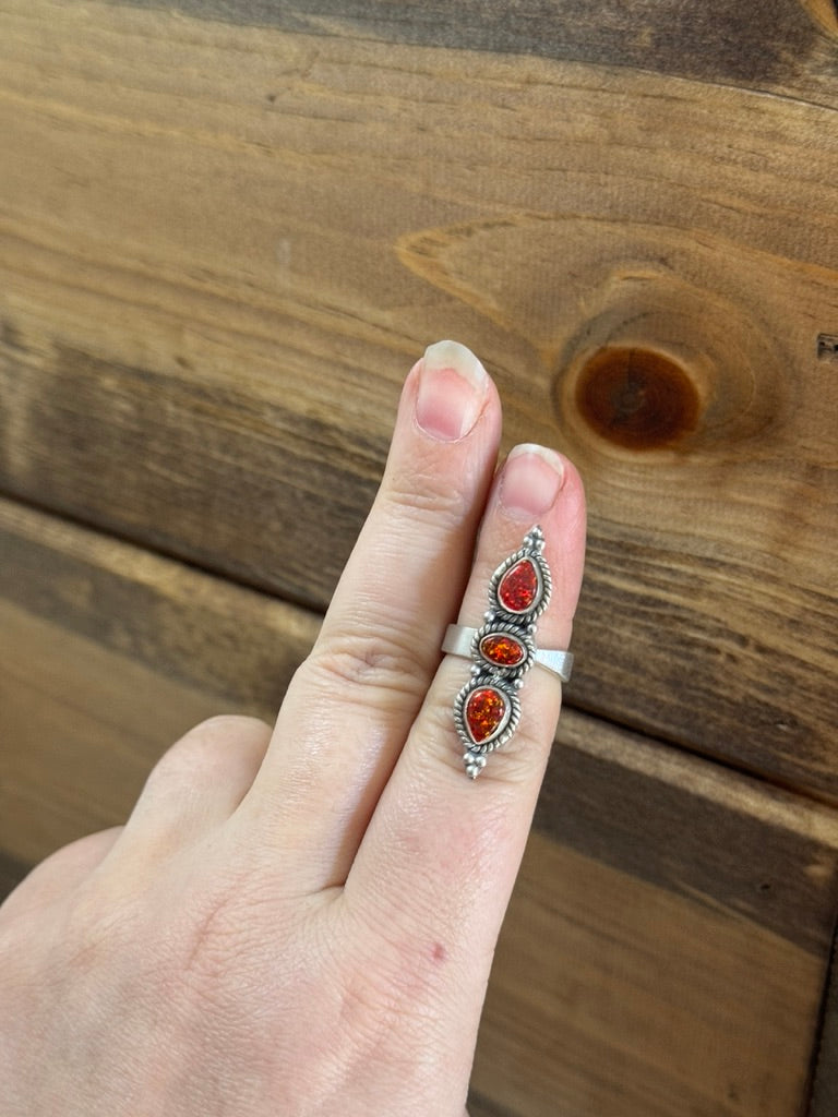 Red Fire Opal adjustable ring