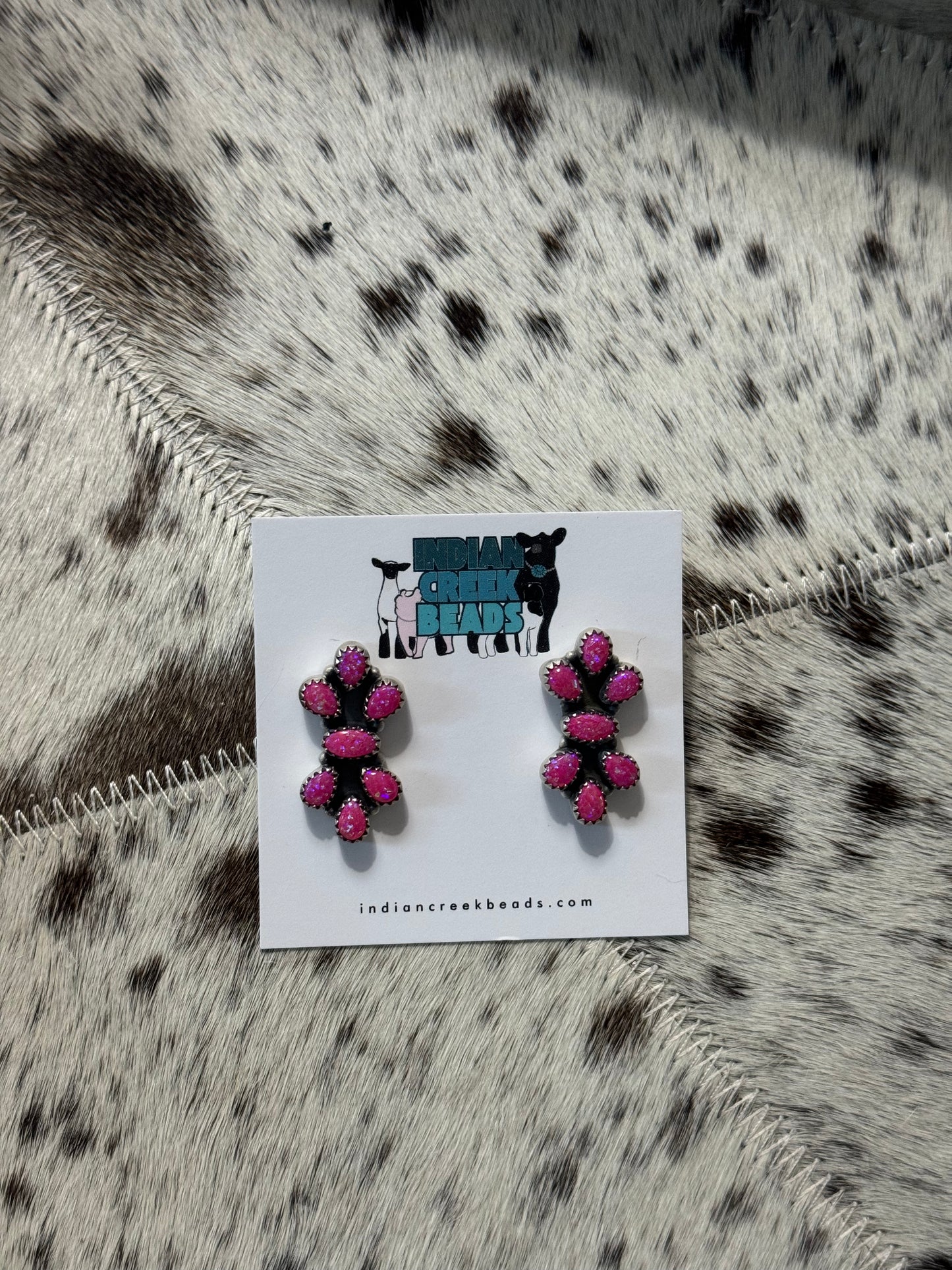 Pink Opal Large Cluster Earrings