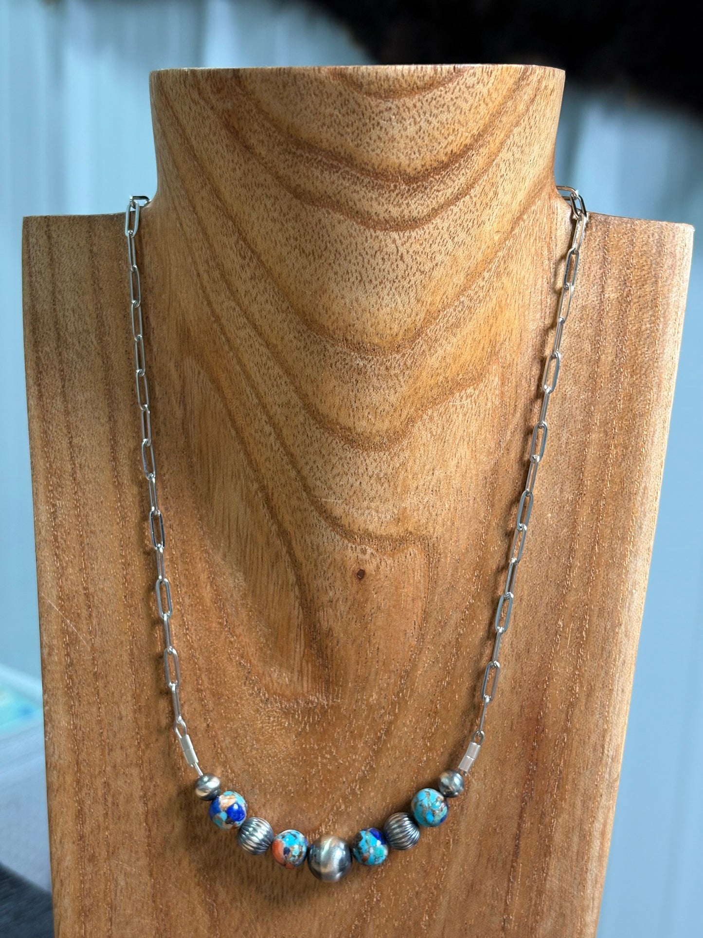 16" Kingman Spiny Lapis Bar Necklace
