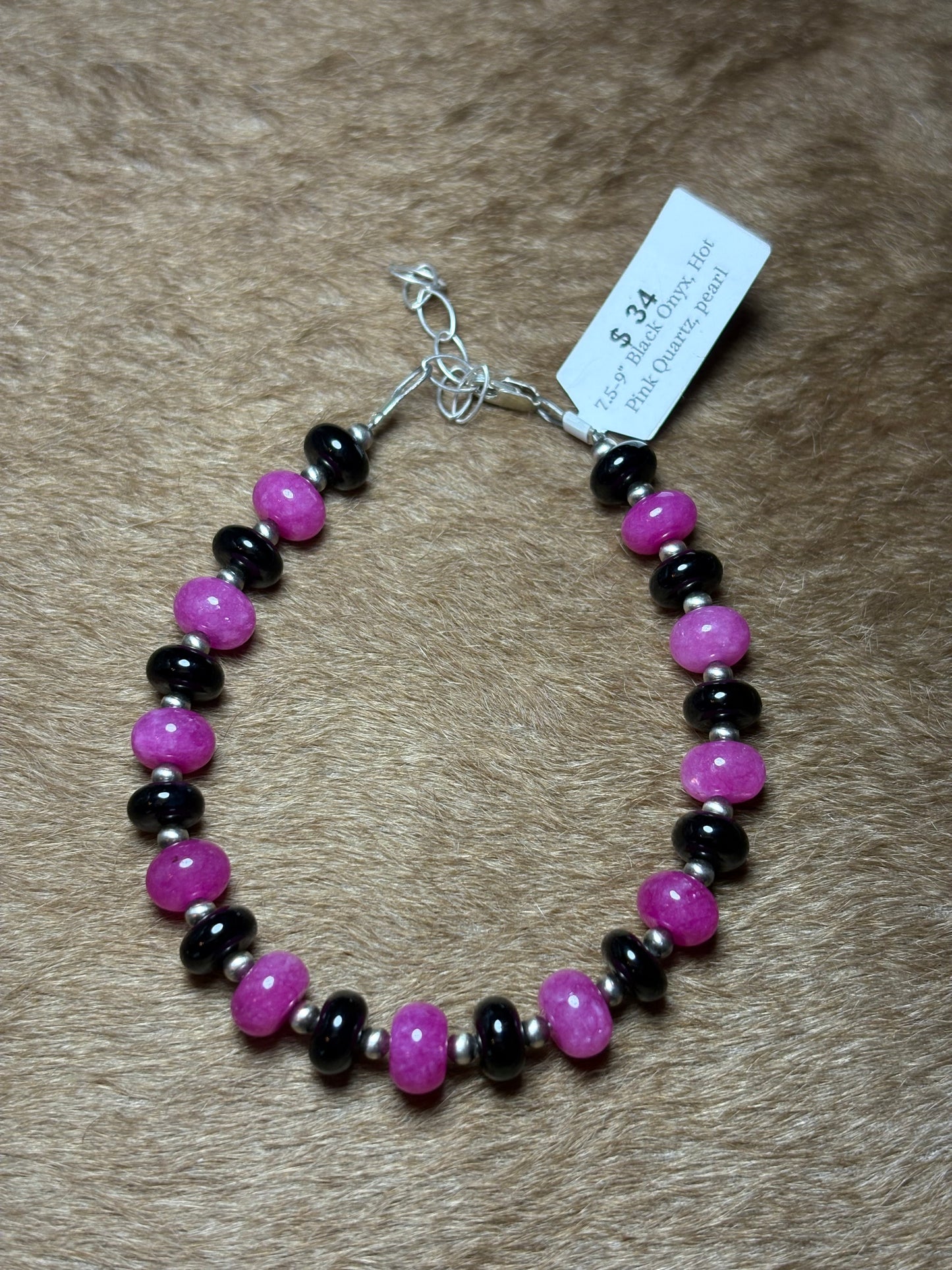 7.5-9" Hot Pink Quartz & Black Onyx