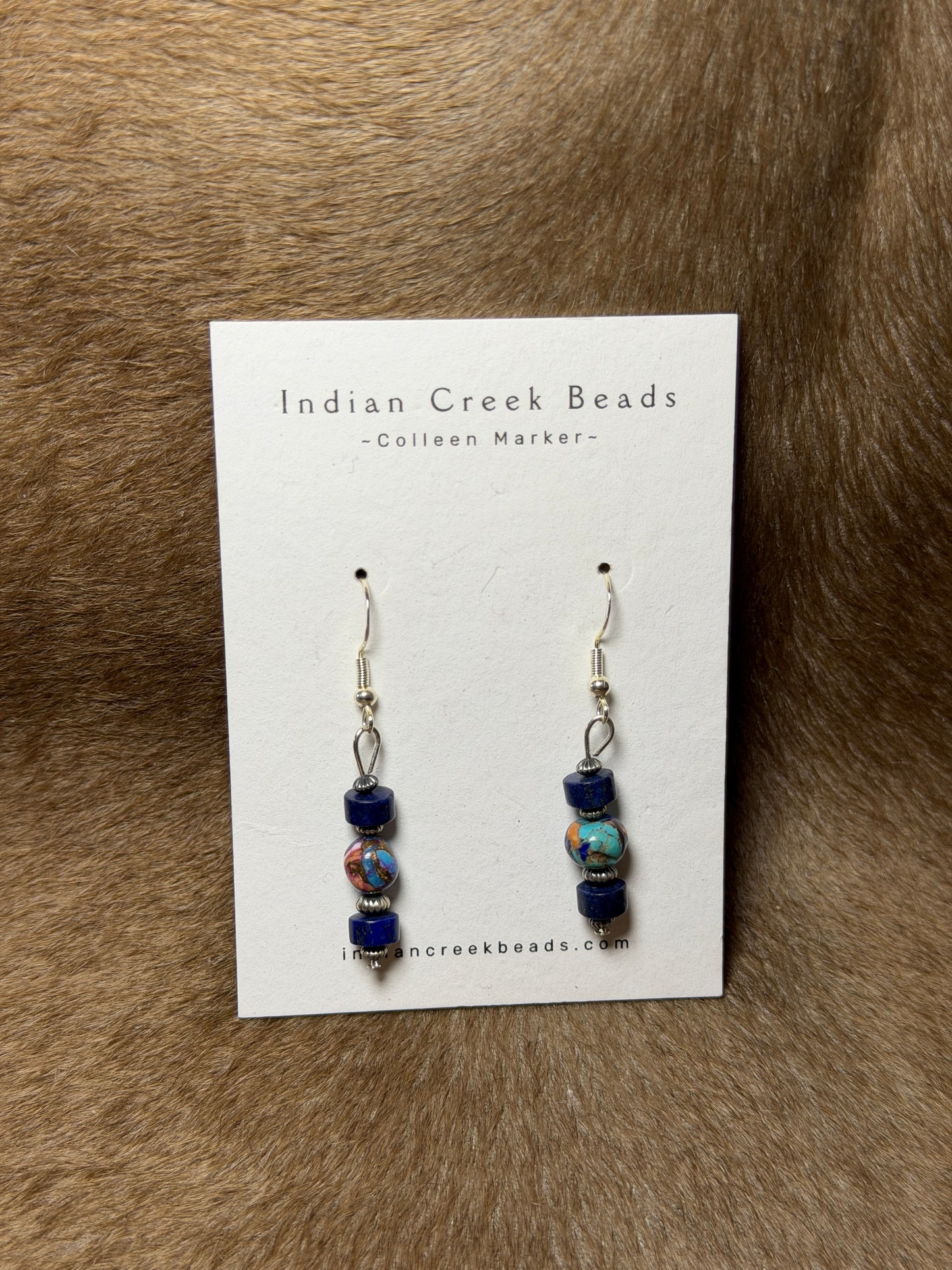 Kingman Spiny & Blue Lapis w/ Corrugated Saucer Dangle Earrings