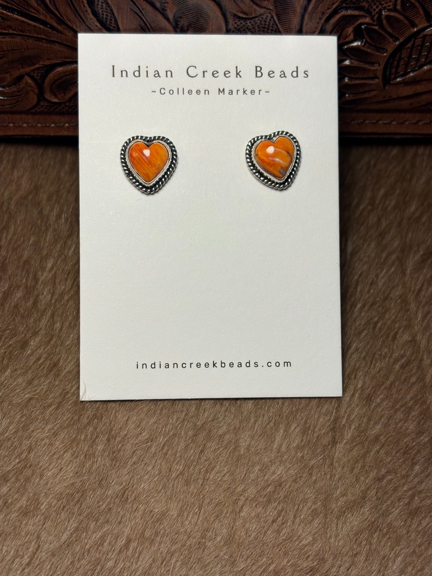 Orange Spiny Heart Earrings