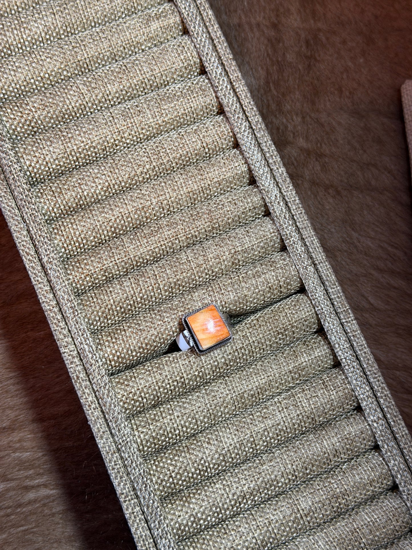 Orange Spiny Square Adjustable Ring