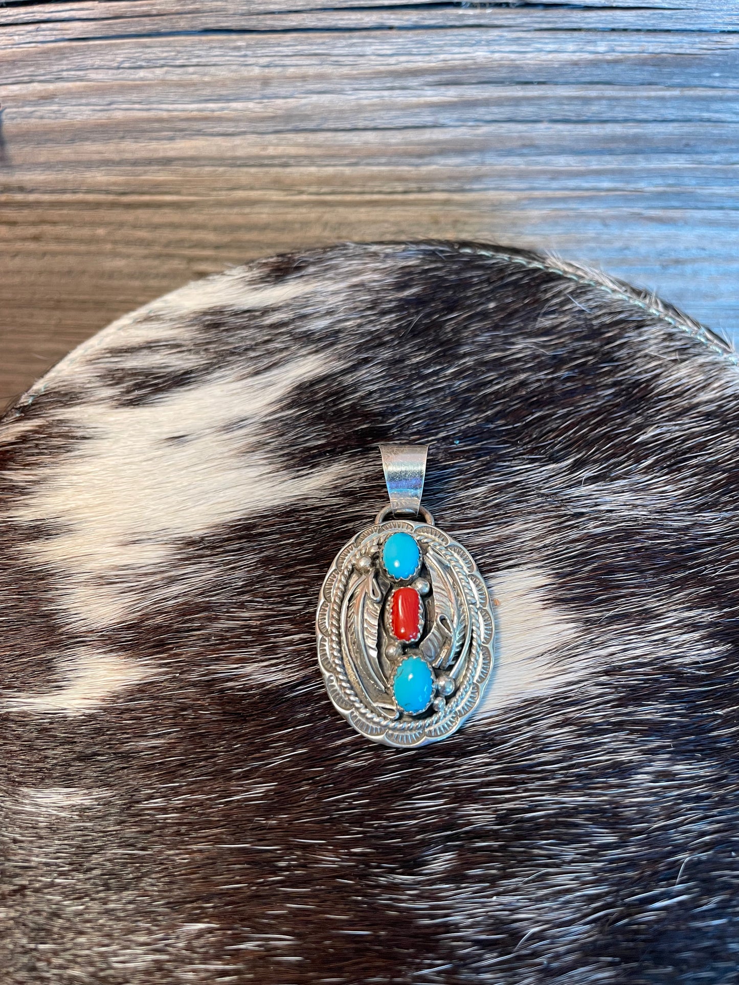 Turquoise & Coral Concho Pendant