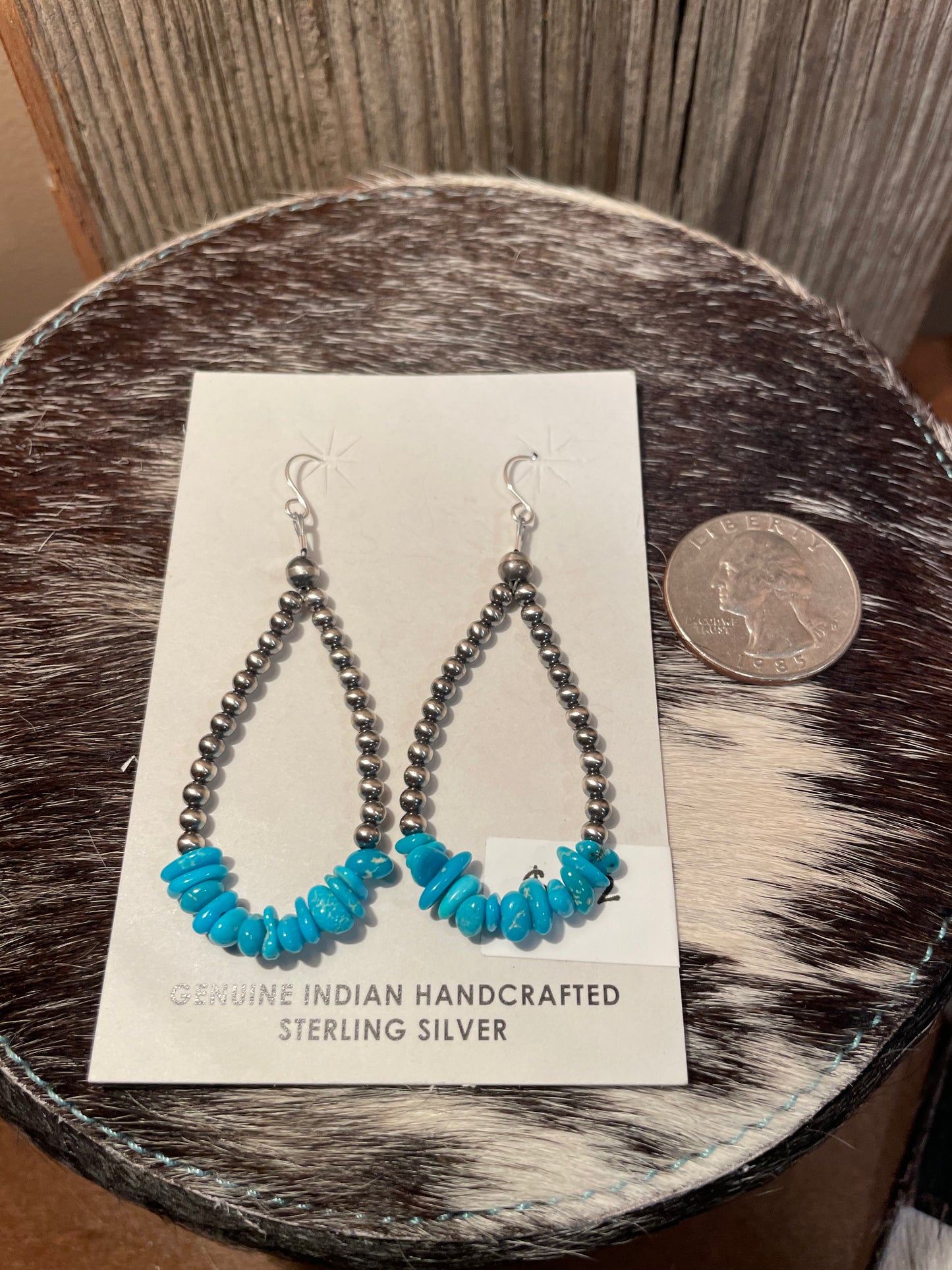 Kingman Turquoise w/ Sterling Silver Pearl Dangle Earrings