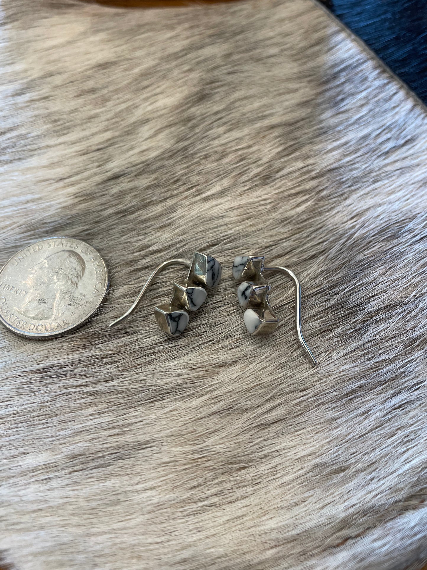 Howlite 3 Stone Sterling Earrings