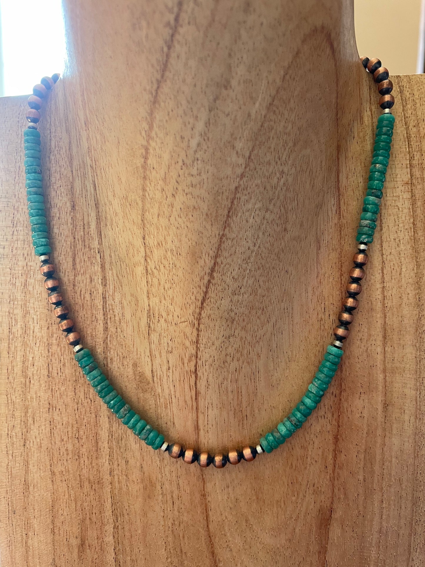 16-18" 4mm Copper Pearl and Turquoise Necklace