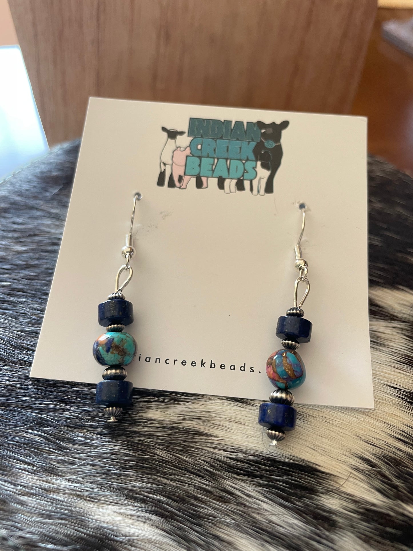 Kingman Spiny & Blue Lapis w/ Corrugated Saucer Dangle Earrings