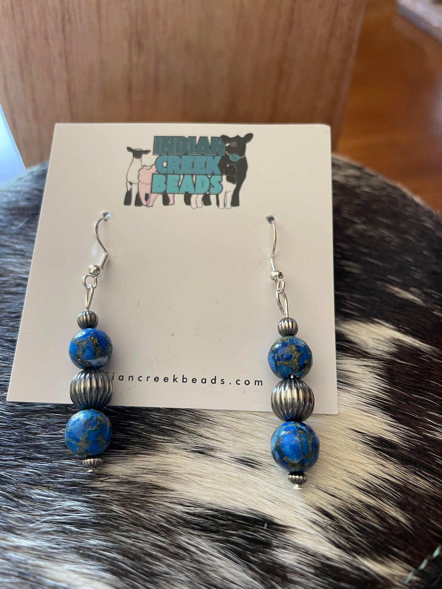 Blue Lapis w/ Corrugated Pearl Dangle Earrings