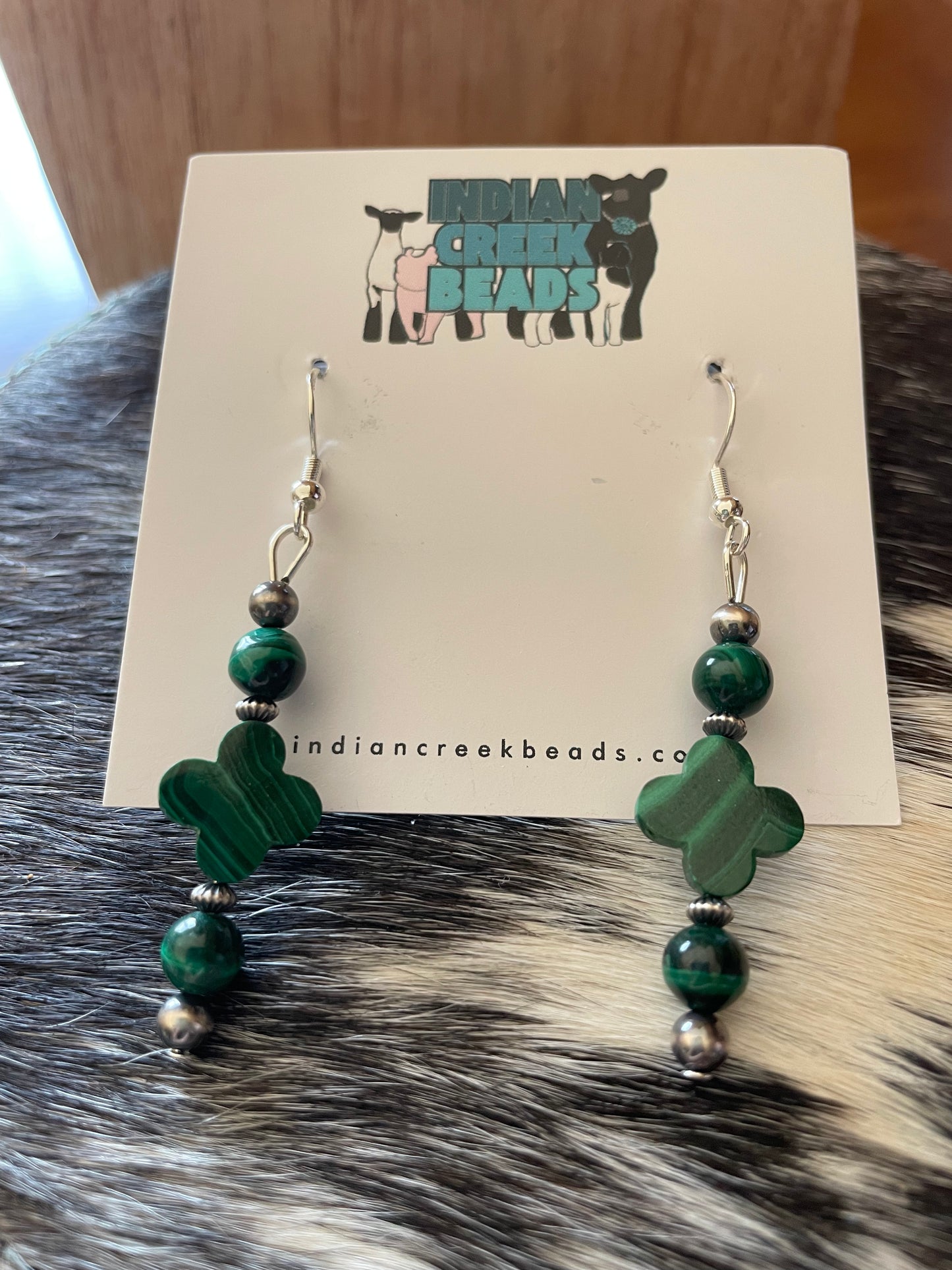 Malachite & Clover w/ Sterling Pearl Dangle Earrings