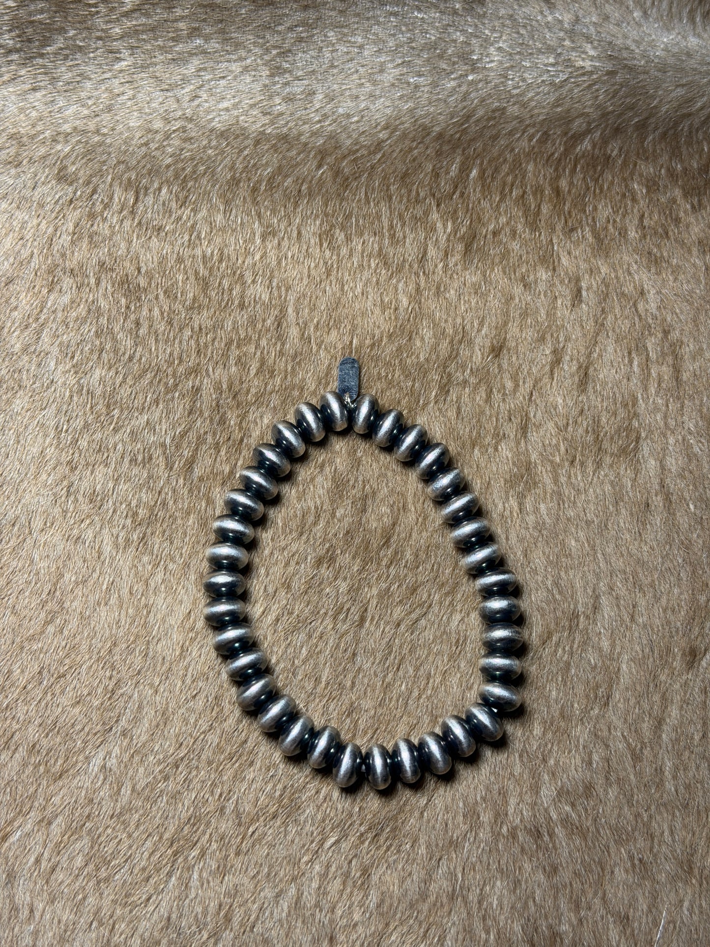 8mm Rondelle Silver Plated Stretchy Bracelet