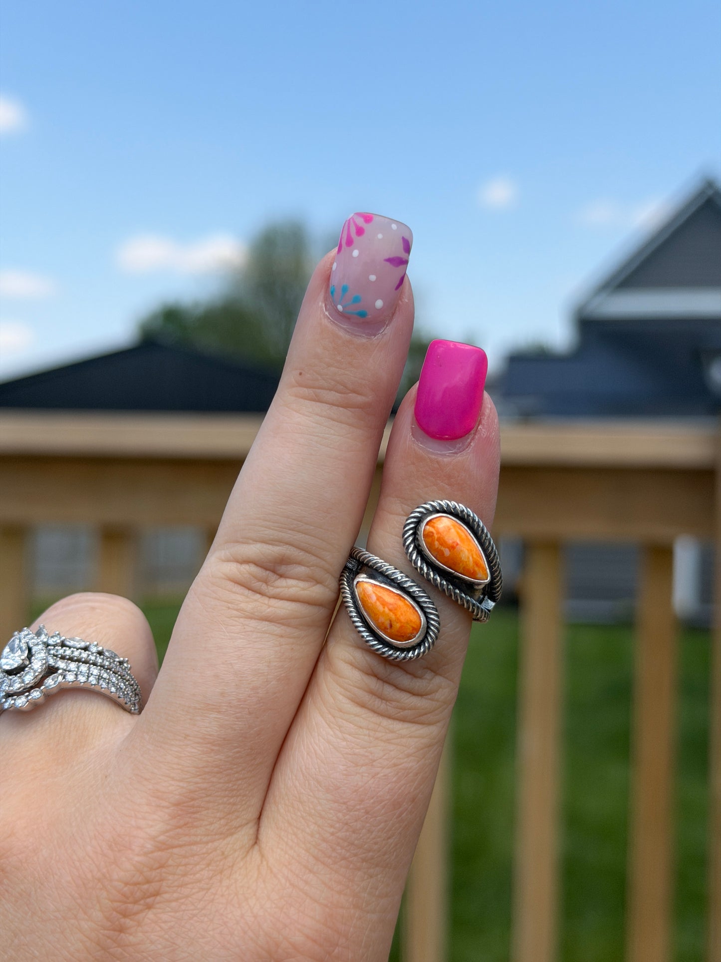 Orange Spiny Adjustable Ring