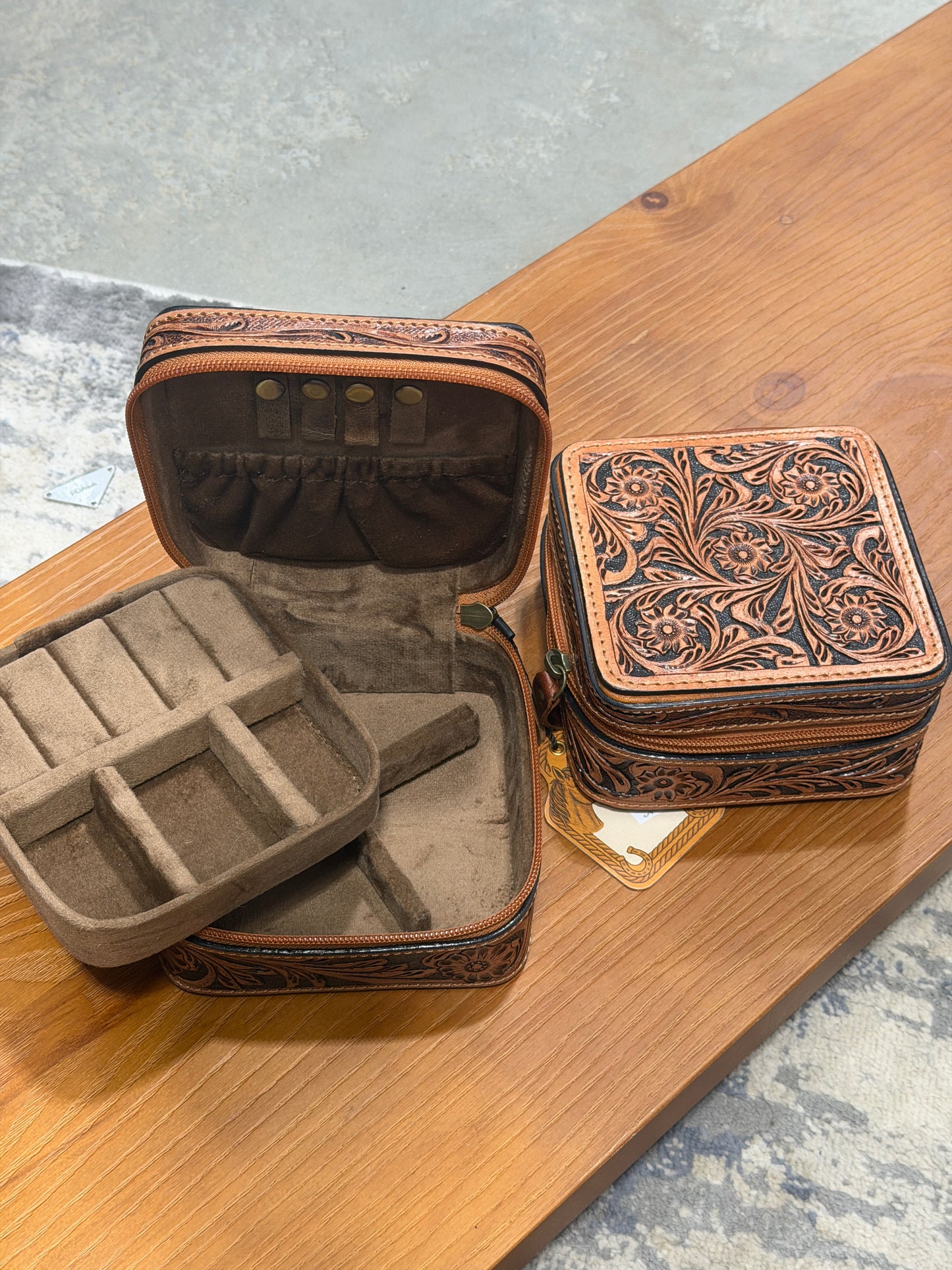 Floral Tooled Top Jewelry Box