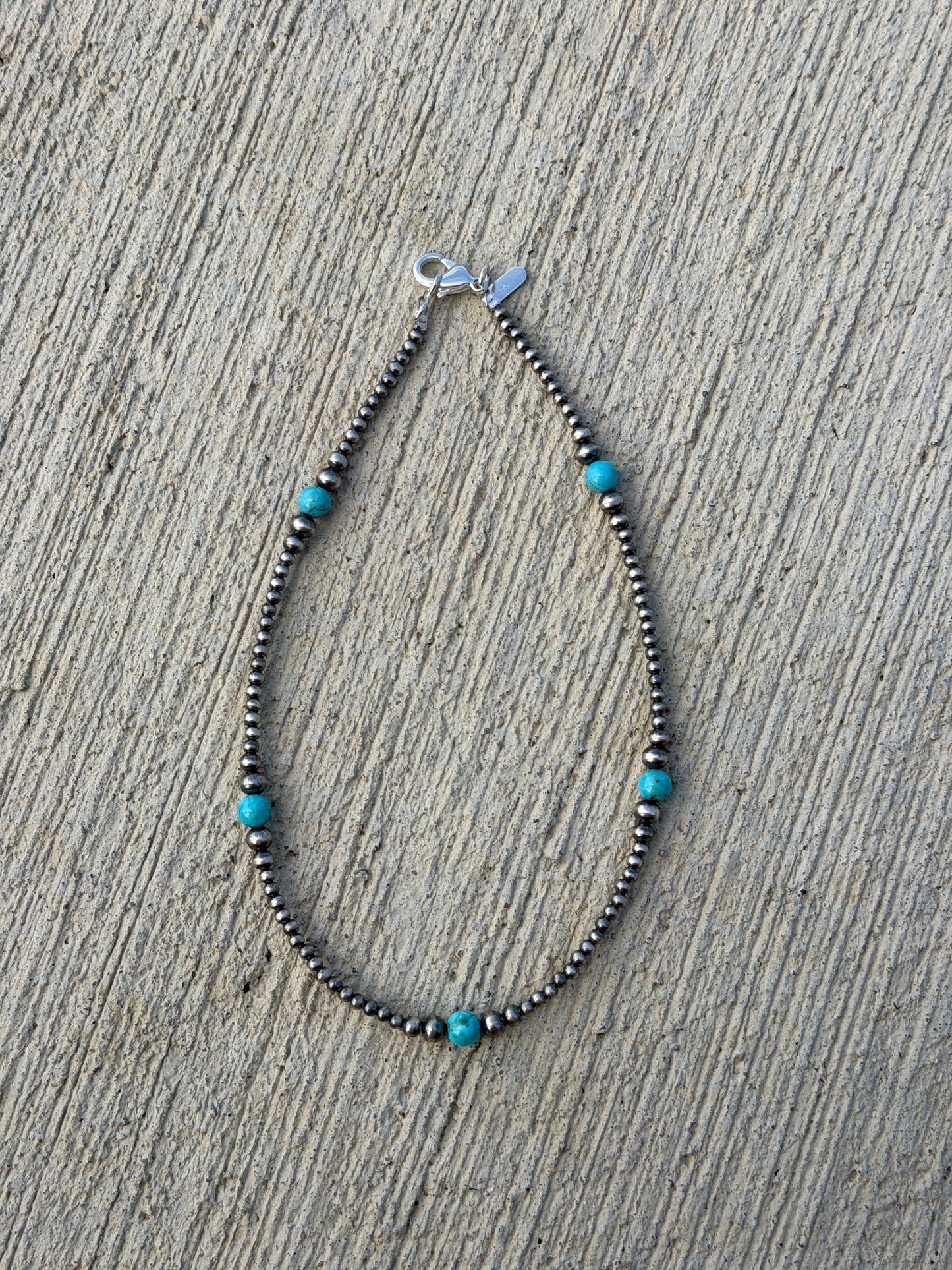 14" 3-6mm Silver Plated & Turquoise