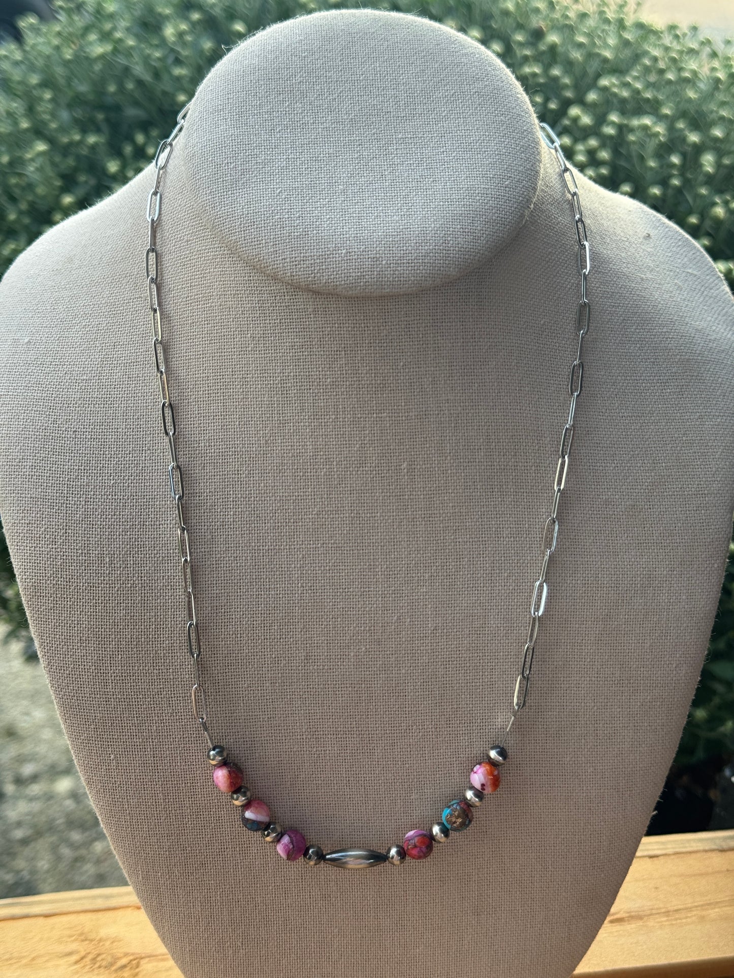 20" Pink Dahlia Torpedo Bar Necklace