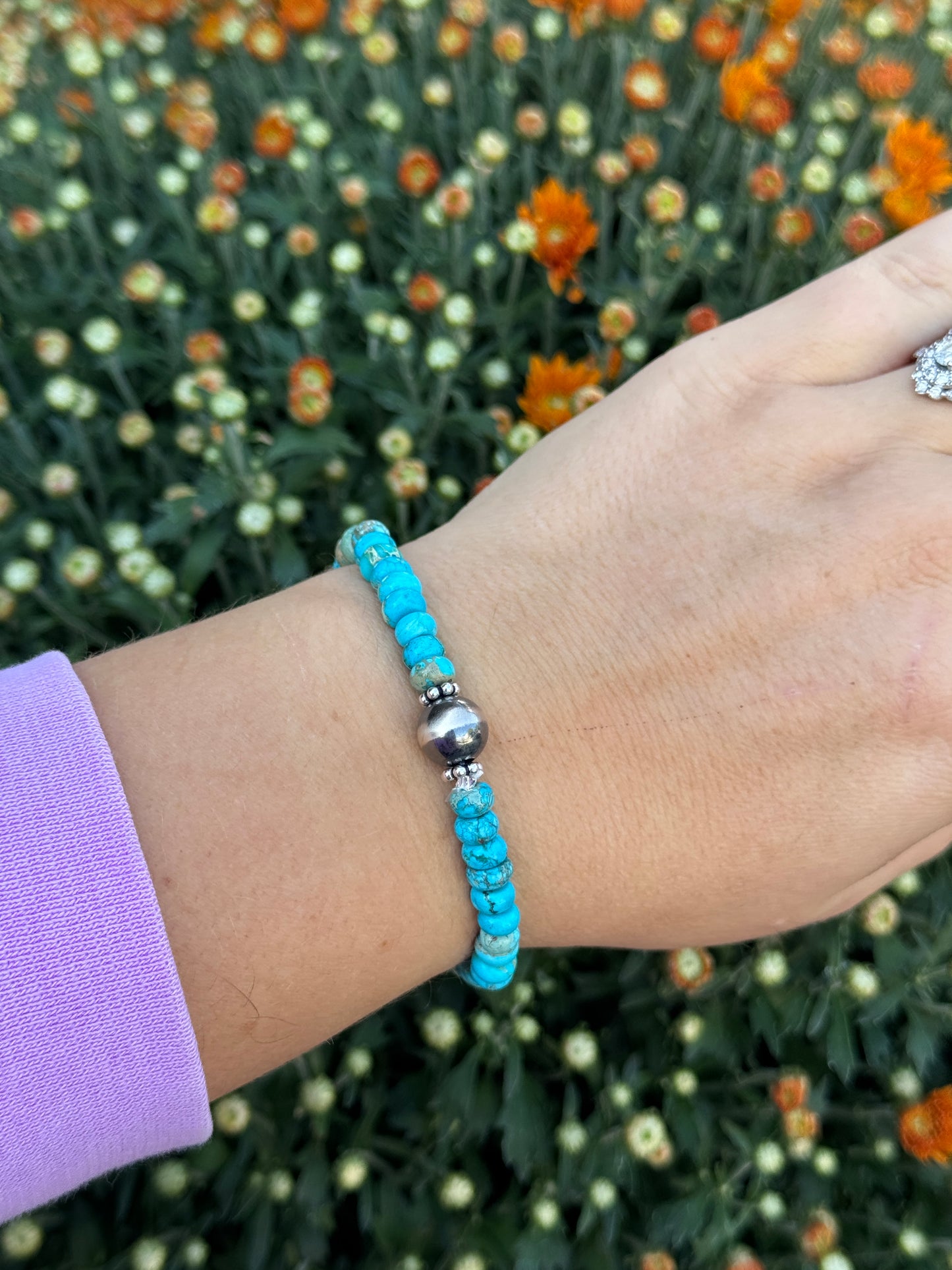 Turquoise & Pearl Stretchy Bracelet