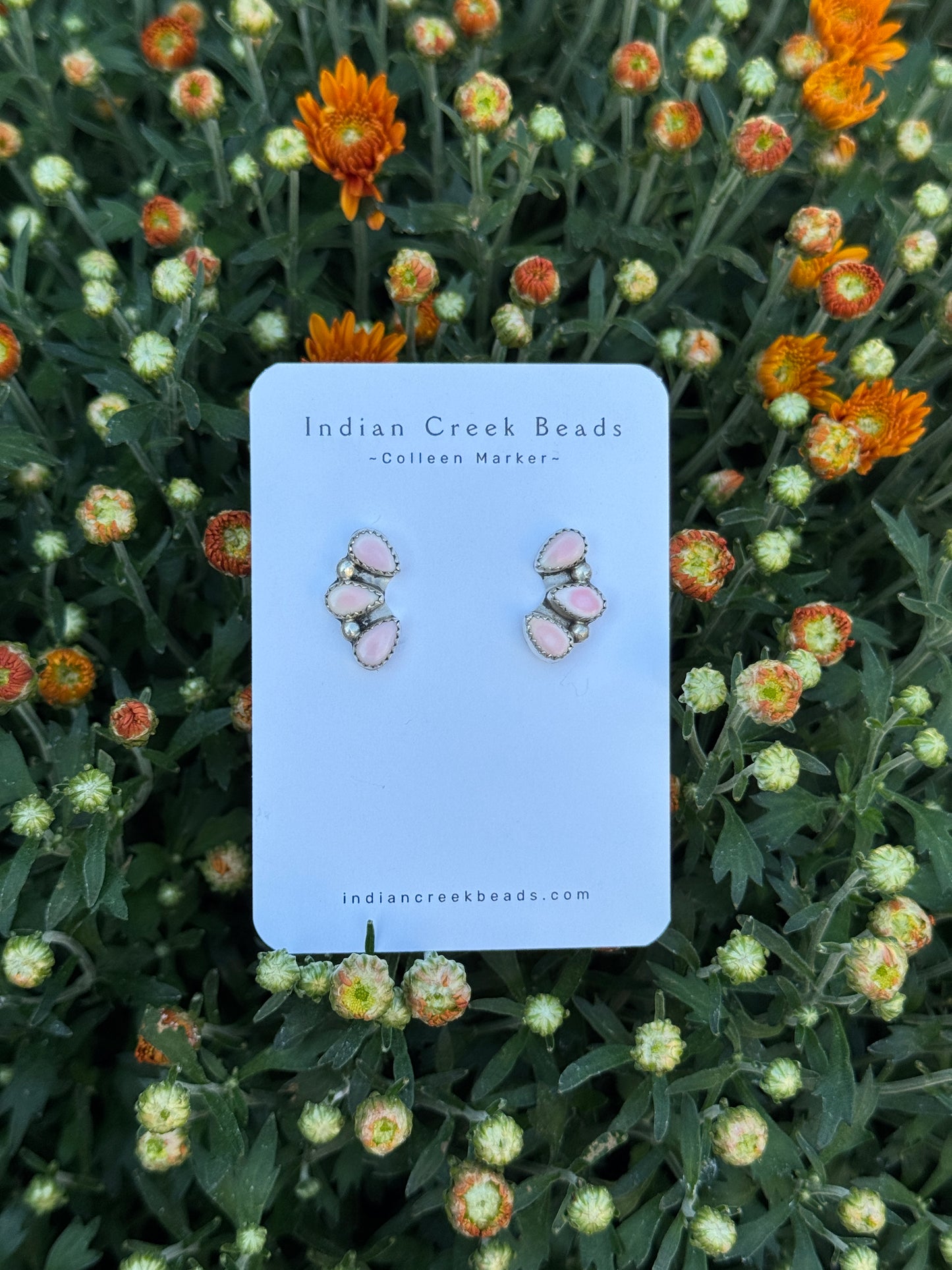 3 stone Pink Conch Earrings