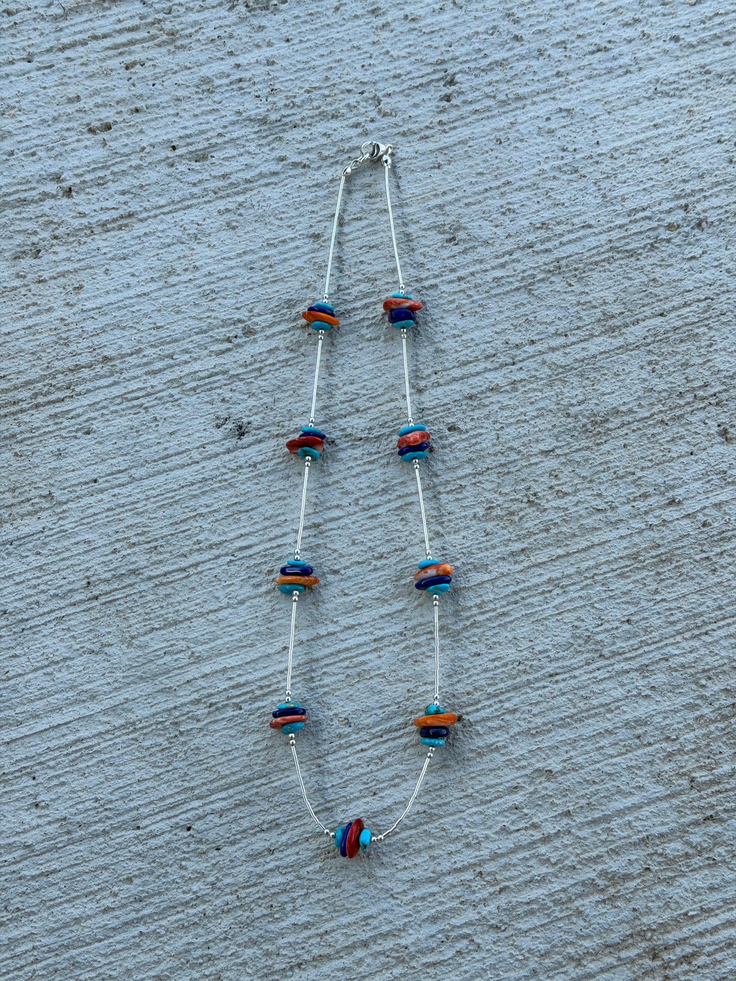 17" Spiny, Turquoise, Lapis Liquid Silver