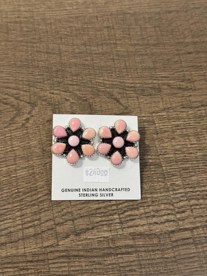 Pink Conch Large Cluster Earrings