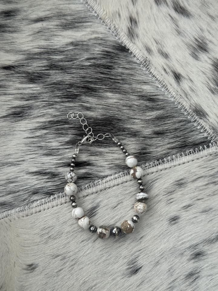 6.5-8" Wild Horse w/ 3-7mm Sterling Silver Pearl Bracelet