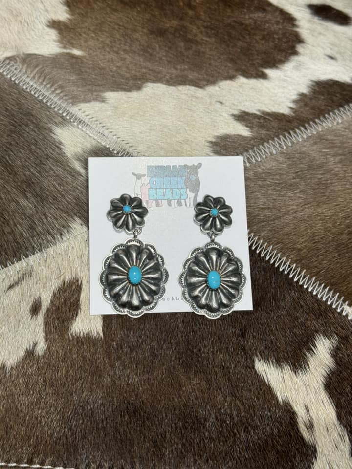 Sterling Silver Concho Dangle Turquoise Earrings