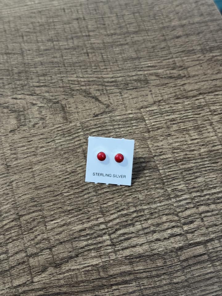 Dainty Red Coral Sterling Silver Studs
