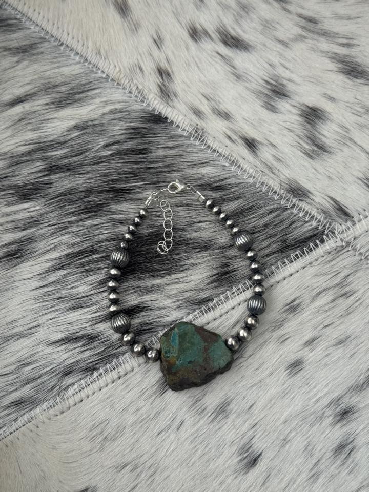 7.5-9" 4-6mm Pearls, 8mm Melons and Genuine Turquoise Bracelet