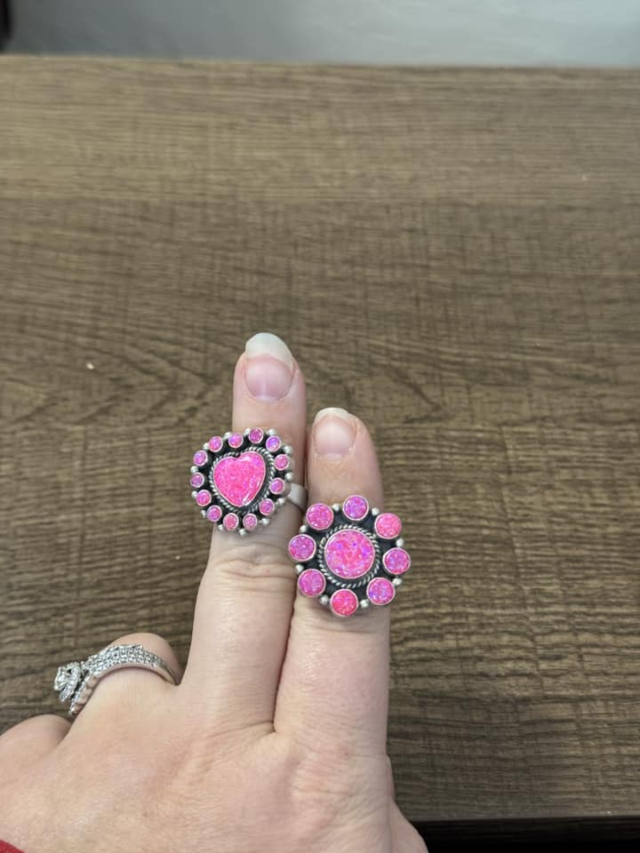 Hot Pink Opal Sterling Silver Adjustable Ring
