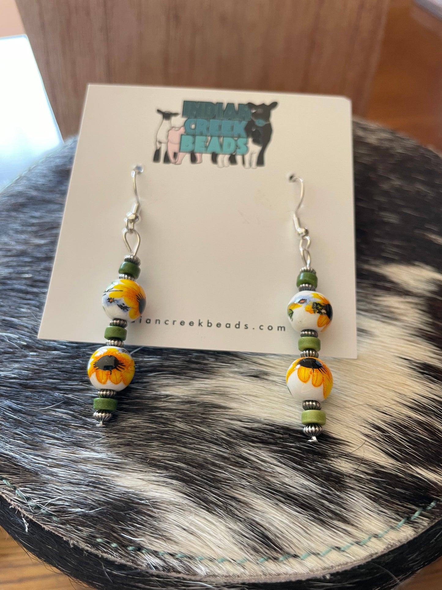 Sunflower Floral China w/ Turquoise Dangle Earrings