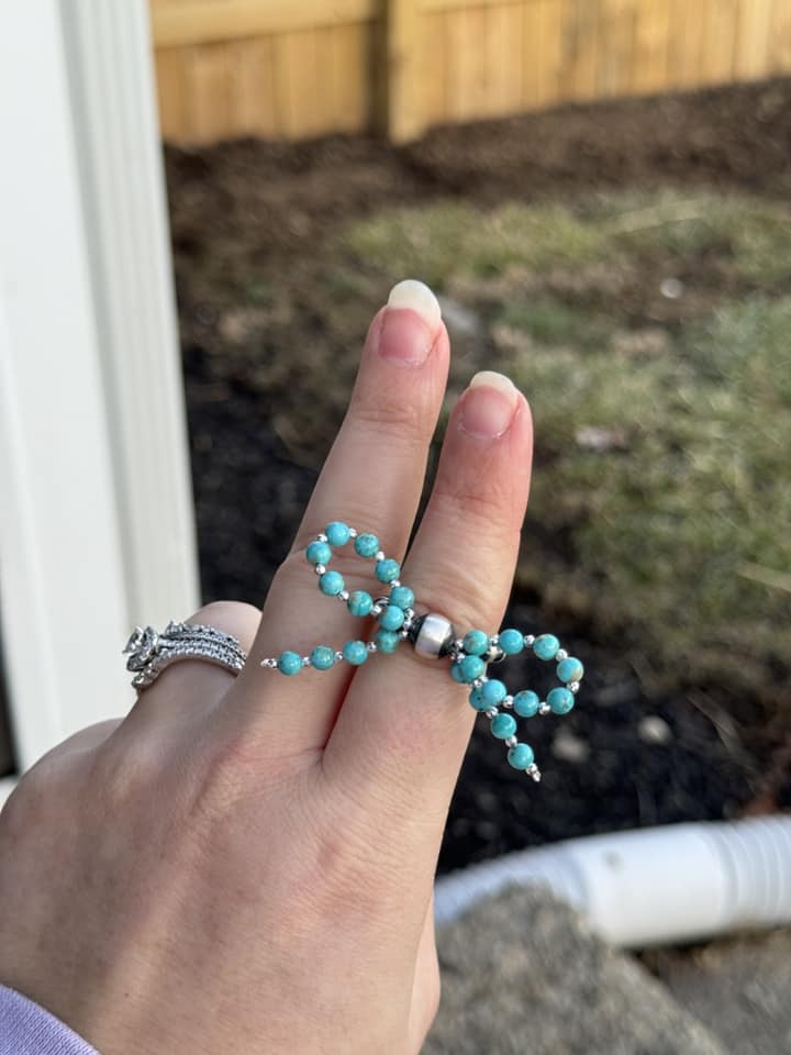 Turquoise and Sterling Silver Bow Stretchy Ring