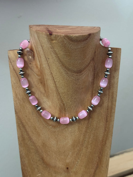 14.5" Pink Selenite w/ 4mm Sterling Silver Pearls and 8mm Saucers