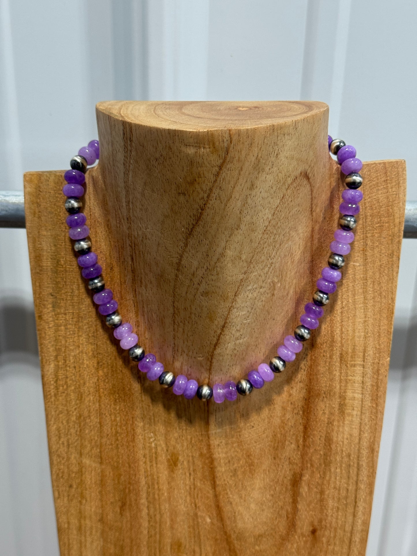 14.5" Purple Jade w/ 7mm Sterling Silver Pearls